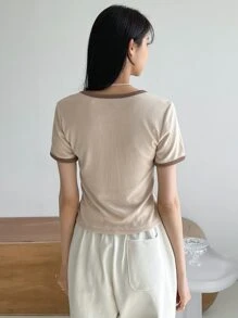 DAZY Cupid & Slogan Graphic Contrast Binding Tee - Beige - View 2