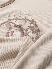 DAZY Cupid & Slogan Graphic Contrast Binding Tee - Beige - View 7