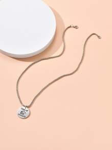 Graduation Hat & Letter Detail Round Charm Necklace - Antique Silver - View 2