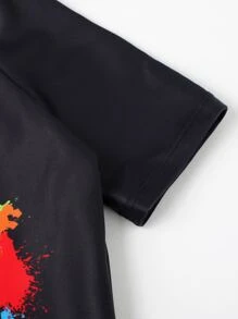 Young Boy Random Gamepad & Letter Graphic Swimsuit - Black - View 3