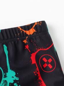 Young Boy Random Gamepad & Letter Graphic Swimsuit - Black - View 4
