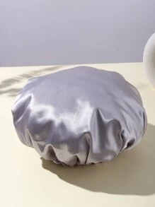 1pc Plain Satin Shower Cap Home Bathroom Decor - Grey - View 1