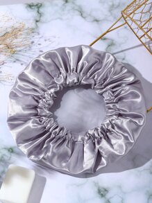 1pc Plain Satin Shower Cap Home Bathroom Decor - Grey - View 2