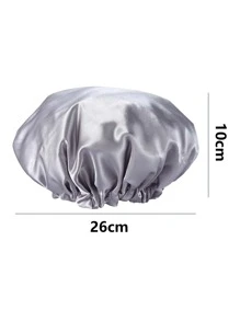 1pc Plain Satin Shower Cap Home Bathroom Decor - Grey - View 3