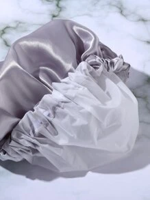 1pc Plain Satin Shower Cap Home Bathroom Decor - Grey - View 4