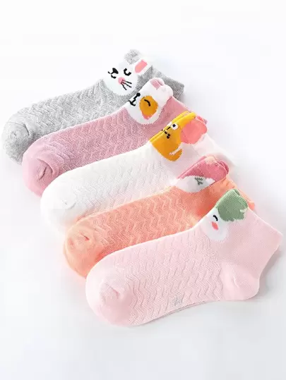 5双装儿童多功能狐狸猫图案网眼袜