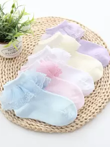 5雙小女童蕾絲邊中筒襪 - 彩色 - 查看 1