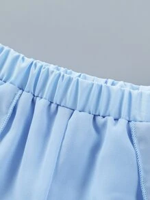 SHEIN 小女童前蝴蝶結網眼刺繡吊帶上衣和鬱金香下擺長褲 - 淺藍色 - 查看 7