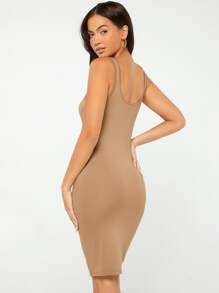 SHEIN BASICS Chất rắn Xe tăng Quần bó Giải trí Bữa tối Ngày đêm Đầm - Màu be - Xem 2