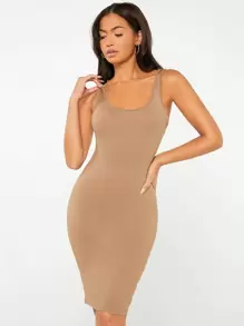 SHEIN BASICS Chất rắn Xe tăng Quần bó Giải trí Bữa tối Ngày đêm Đầm - Màu be - Xem 5