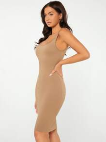 SHEIN BASICS Chất rắn Xe tăng Quần bó Giải trí Bữa tối Ngày đêm Đầm - Màu be - Xem 6