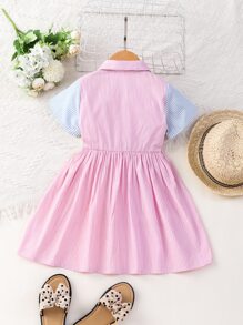 SHEIN Toddler Girls Colorblock Striped Dress Shirt Dress - Multicolor - View 2