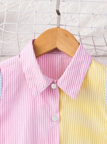 SHEIN Toddler Girls Colorblock Striped Dress Shirt Dress - Multicolor - View 3