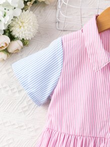 SHEIN Toddler Girls Colorblock Striped Dress Shirt Dress - Multicolor - View 4