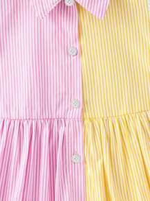 SHEIN Toddler Girls Colorblock Striped Dress Shirt Dress - Multicolor - View 6