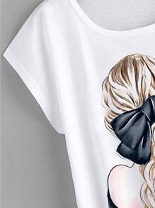 Mulvari Plus Heart & Figure Graphic Dolman Sleeve Tee - White - View 3