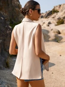 SHEIN Unity 單釦帶細節後背開叉馬甲西裝外套 - 杏色 - 查看 2