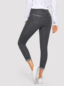 Jeans ajustados con lavado descolorido - Gris Oscuro - Ver 2