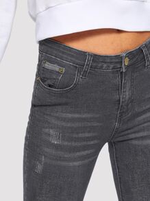 Jeans ajustados con lavado descolorido - Gris Oscuro - Ver 4