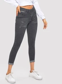 Jeans ajustados con lavado descolorido - Gris Oscuro - Ver 5