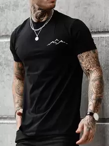 Manfinity Homme Áo thun tay ngắn in hình núi cho nam, Quà tặng bạn trai - màu đen - Xem 1