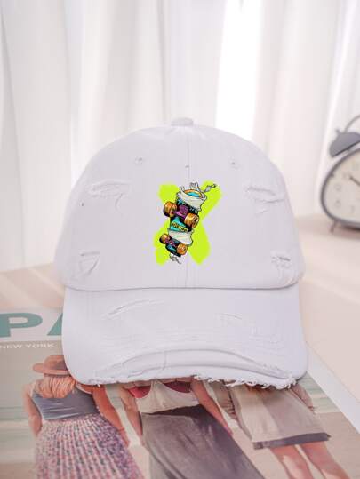 Printed Hip Hop Distressed Baseball Cap With Washed Finish