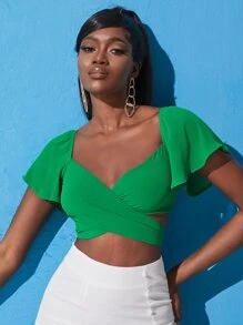 SHEINNeu Áo sơ mi nữ Buộc lại Trọn gói màu trơn Gợi cảm - màu xanh lá - Xem 3