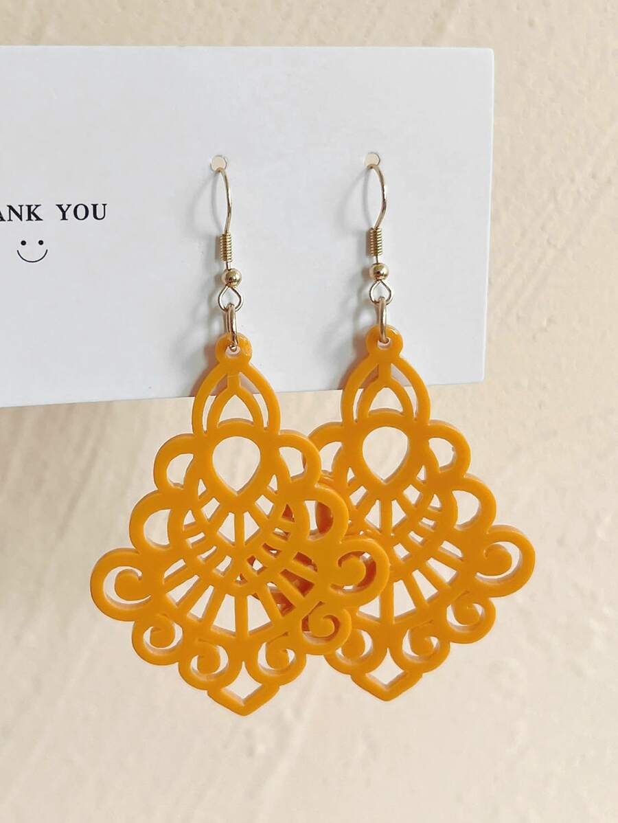 Hollow Out Drop Earrings - Mustard Yellow - View 1
