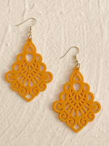 Hollow Out Drop Earrings - Mustard Yellow - View 2