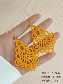 Hollow Out Drop Earrings - Mustard Yellow - View 3