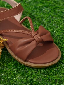 Girls Bow Decor Ankle Strap Sandals - Brown - View 3
