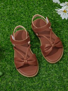 Girls Bow Decor Ankle Strap Sandals - Brown - View 4
