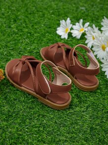 Girls Bow Decor Ankle Strap Sandals - Brown - View 5