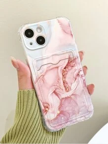 Funda de teléfono con ranura para tarjetas, con patrón de mármol rosa manzana, compatible con iPhone 15/15Plus/15Pro/15Promax - Multicolor - Ver 1