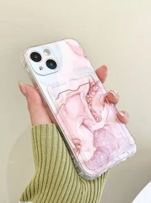 Funda de teléfono con ranura para tarjetas, con patrón de mármol rosa manzana, compatible con iPhone 15/15Plus/15Pro/15Promax - Multicolor - Ver 4