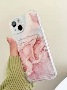 Funda de teléfono con ranura para tarjetas, con patrón de mármol rosa manzana, compatible con iPhone 15/15Plus/15Pro/15Promax - Multicolor - Ver 5