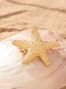 1pc Metallic Spring Hair Clip With Butterfly & Starfish & Geometric Detail Vintage Hair Accessory Boho Gold Head Piece, School Stuff, Hair Accessories - Gold - View 2