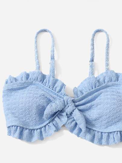 Swim Mod Tween Girl 3 gói Thắt Nơ Phía Trước Viền Ren Bộ Bikini Kèm Váy Đi Biển Phù Hợp Với Bộ Đi Biển Mùa Hè