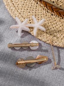 4pcs Rhinestone & Starfish Hair Clip Street - Multicolor - View 2