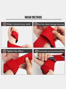 SKDK 1 par de muñequeras ajustables para levantamiento de pesas, culturismo, potencia, entrenamiento de fuerza y peso muerto - Rojo - Ver 5