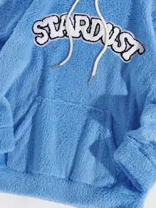 SHEIN Unity 字母刺繡絨毛連帽衫 - 藍色 - 查看 4