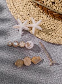 4pcs Rhinestone & Starfish Hair Clip Street - Multicolor - View 3