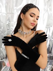1pair Long Velvet Gloves - Black - View 5