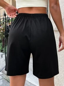 SHEIN MOOSTA 標語和卡通圖案短褲 - 黑色 - 查看 2