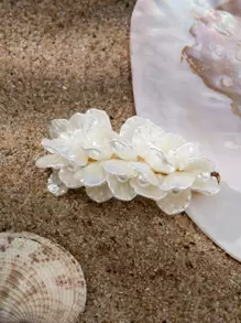 Flower & Faux Pearl Decor French Clip - White - View 1