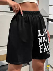 SHEIN MOOSTA 標語和卡通圖案短褲 - 黑色 - 查看 4