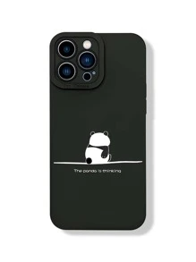 1pc Panda Backline Design Phone Case Compatible With Iphone 15 Promax, , - Black - View 1