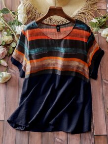 Mulvari Áo sơ mi Plus Size Sọc Giải trí - Nhiều màu - Xem 1