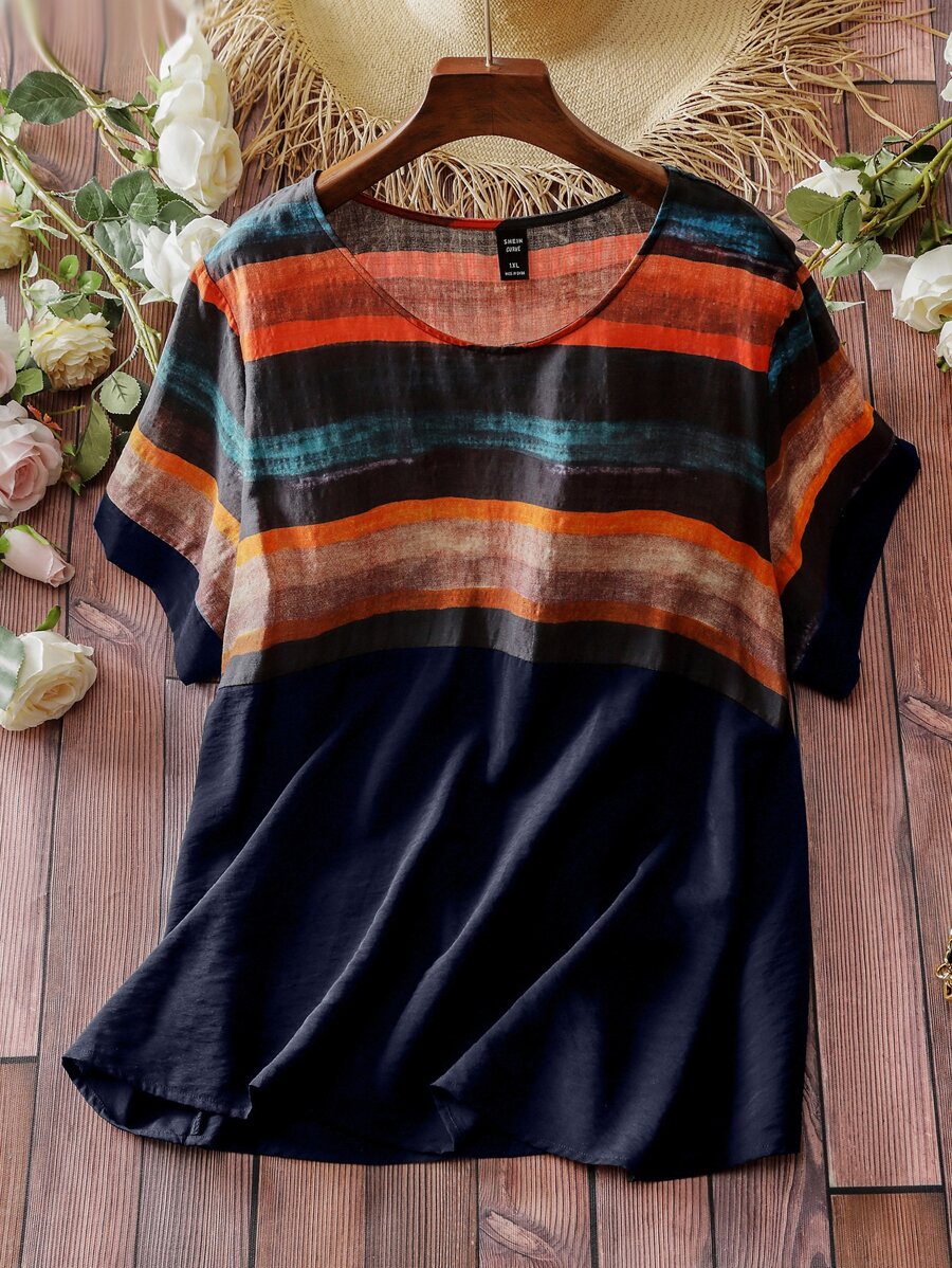 Mulvari Áo sơ mi Plus Size Sọc Giải trí - Nhiều màu - Xem 1