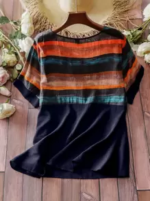 Mulvari Áo sơ mi Plus Size Sọc Giải trí - Nhiều màu - Xem 2